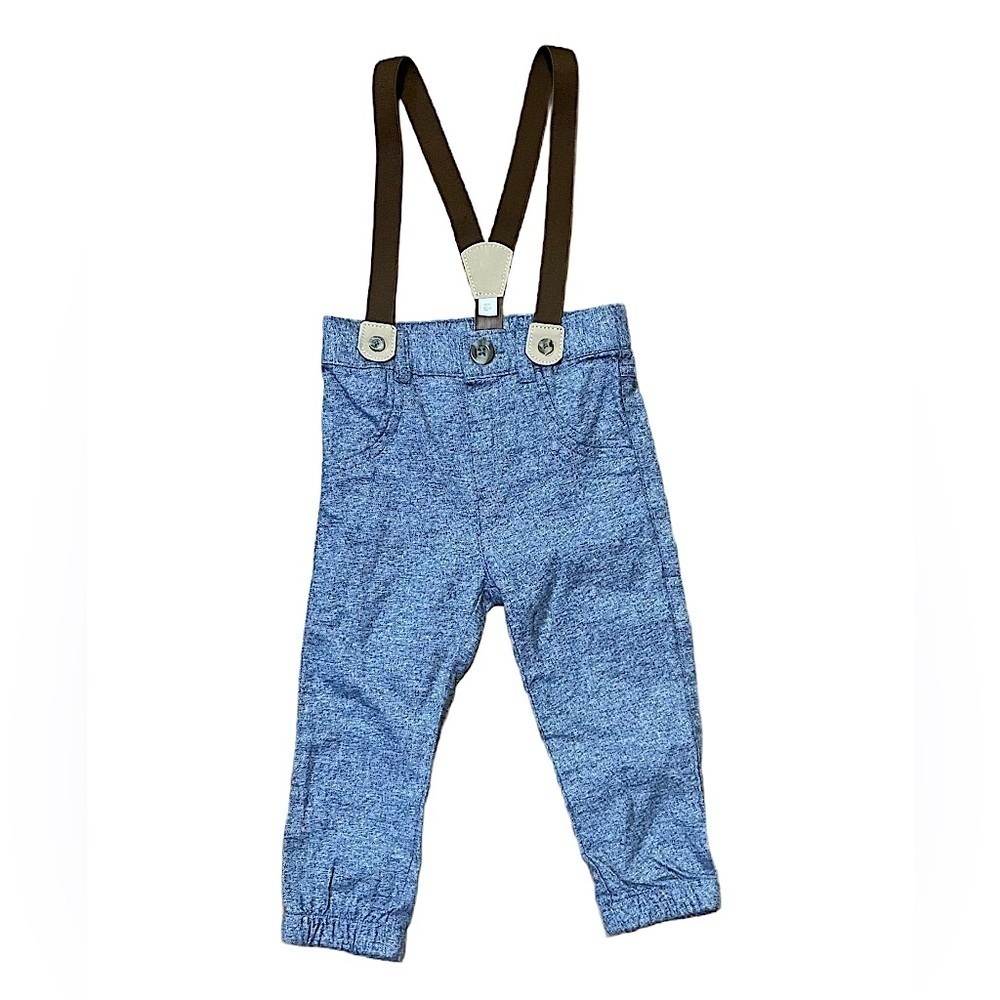 Cat & jack baby boy 2 Piece Baby Boy Suspender Trousers pants light blue brown